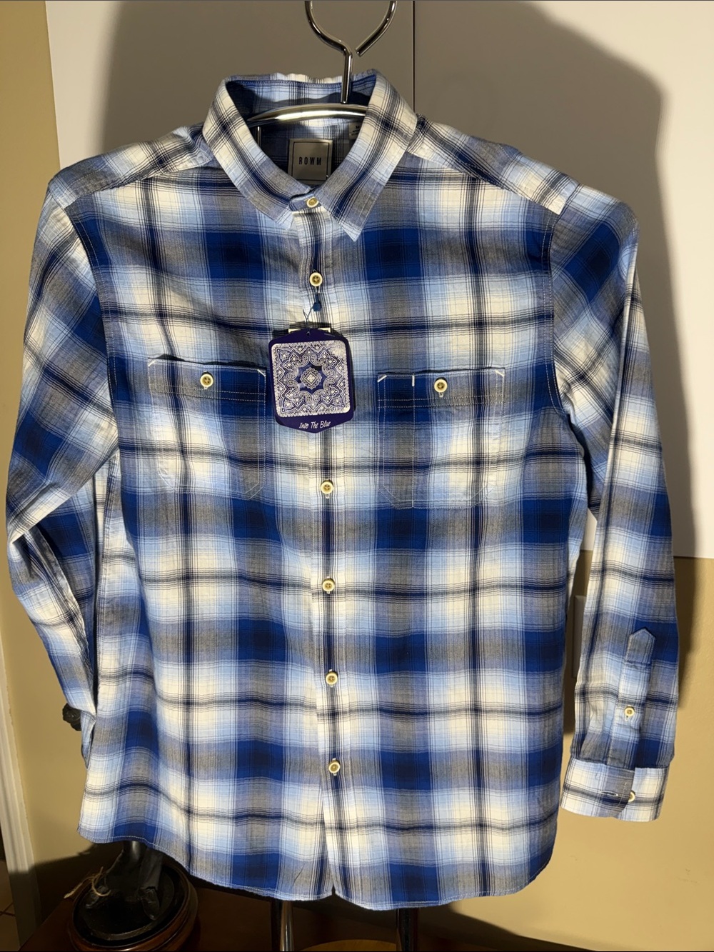 Casual Blue Plaid Long-Sleeve Button-Down Shirt - Men's